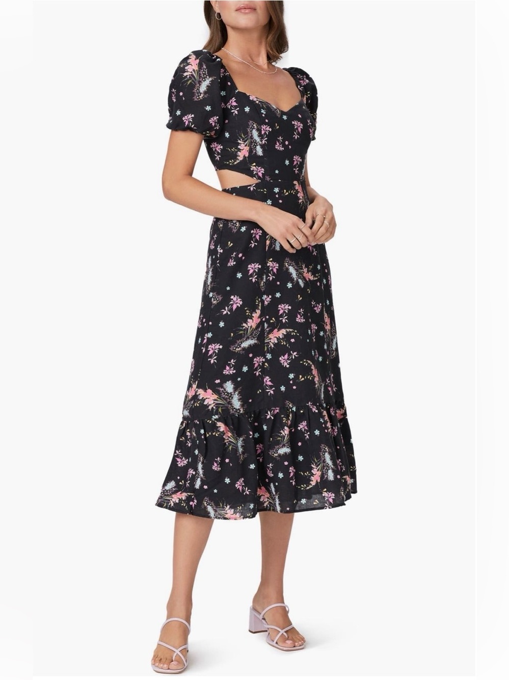 Paige Linh Floral Cutout Midi Dress in Black and Pink NWT 2 available